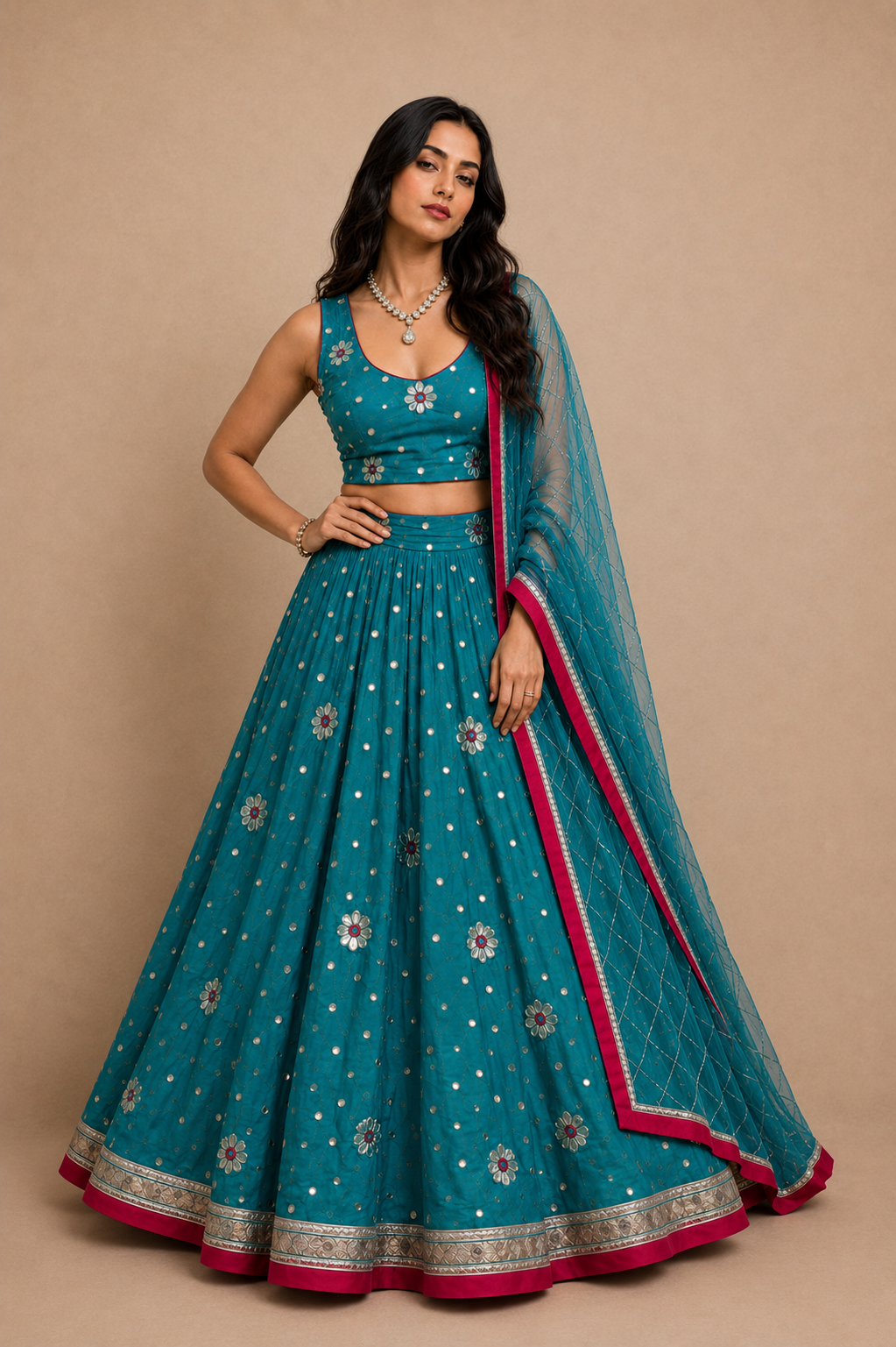 Teal Gota Patti Threadwork Lehenga